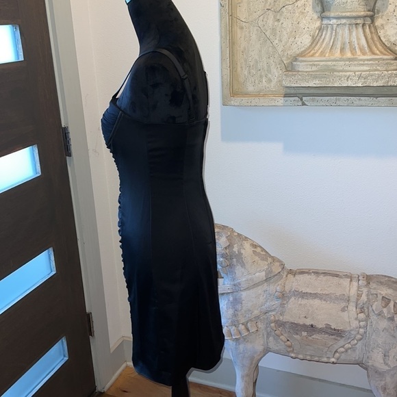 BCBG MAX AZRIA black satin bodycon dress straps Sz 6 - Picture 5 of 9